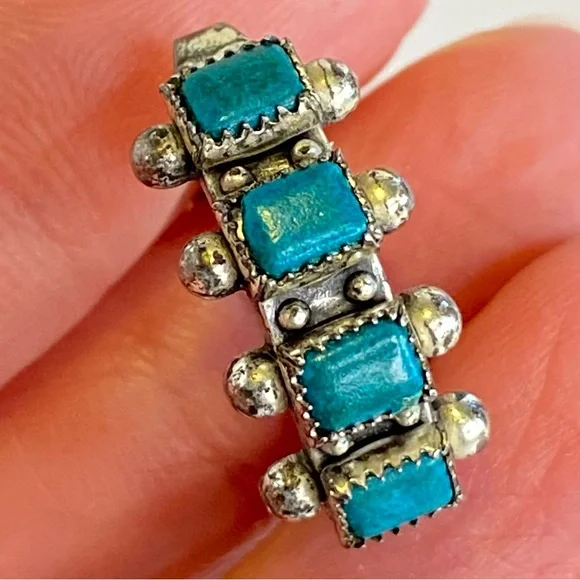 Vintage Sterling Silver Turquoise Screw Back Earrings Hoop Southwestern Native - Picture 5 of 13